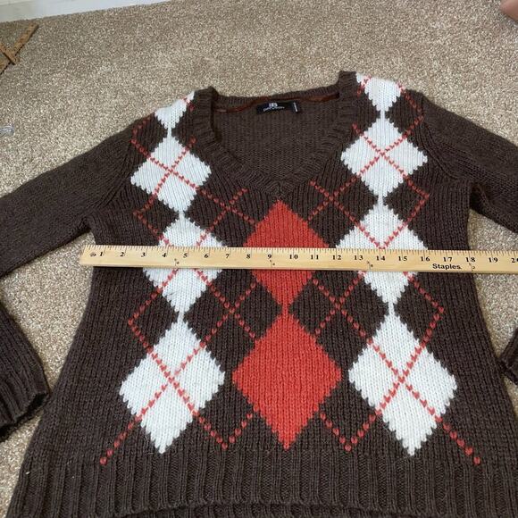 IB Diffusion sweater argyle chocolate brown/orange pull over long sleeve SZ XL - Picture 4 of 7